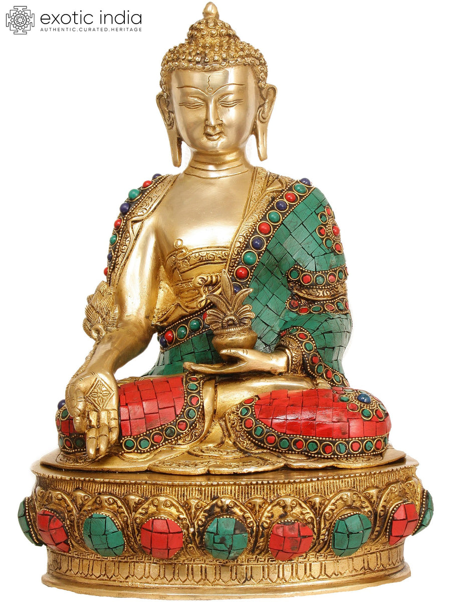 14" Medicine Buddha Brass Statue Handmade Tibetan Buddhist Idol