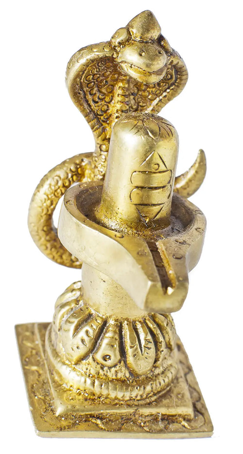 3" Brass Shiva Linga with Snake Statue Handmade