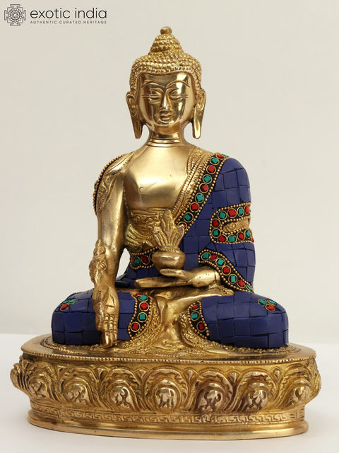 8" Tibetan Buddhist Lapis Buddha of Healing (Medicine Buddha) In Brass | Handmade | Made In India