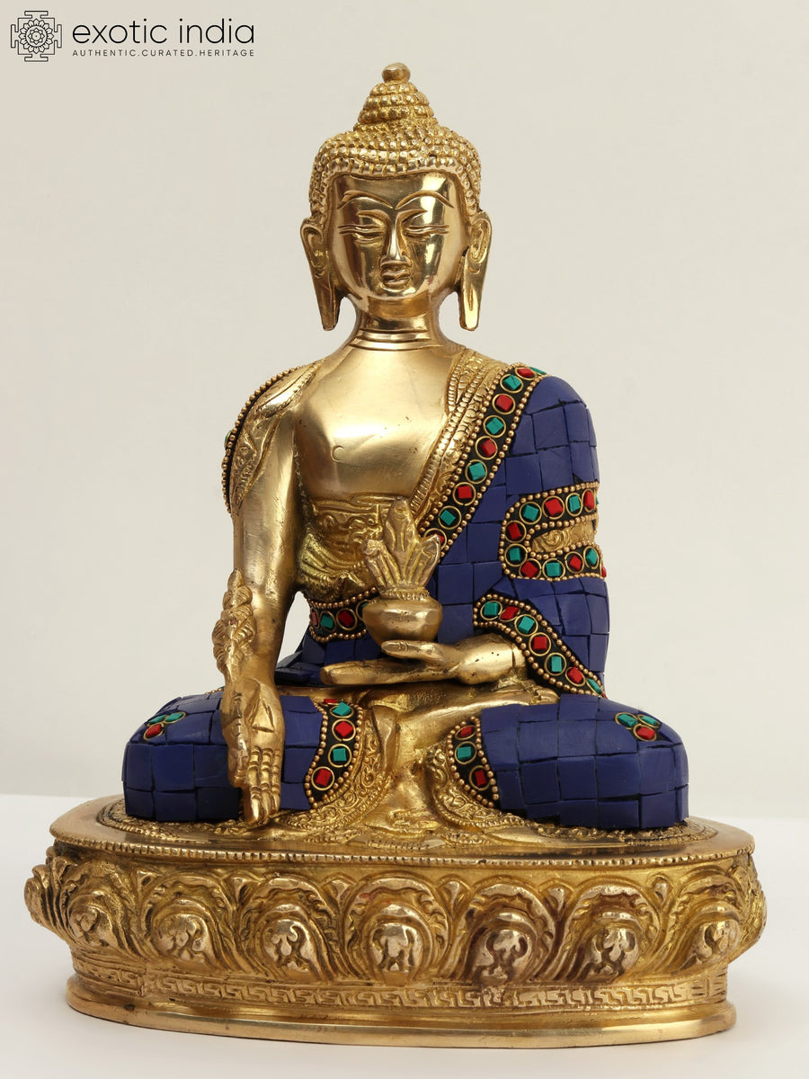 8" Handmade Brass Tibetan Buddhist Medicine Buddha Healing Statue