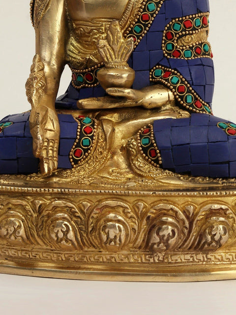 8" Tibetan Buddhist Lapis Buddha of Healing (Medicine Buddha) In Brass | Handmade | Made In India