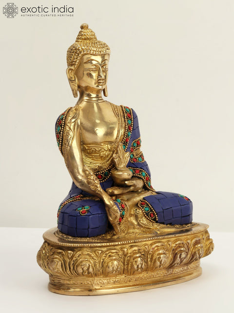 8" Tibetan Buddhist Lapis Buddha of Healing (Medicine Buddha) In Brass | Handmade | Made In India
