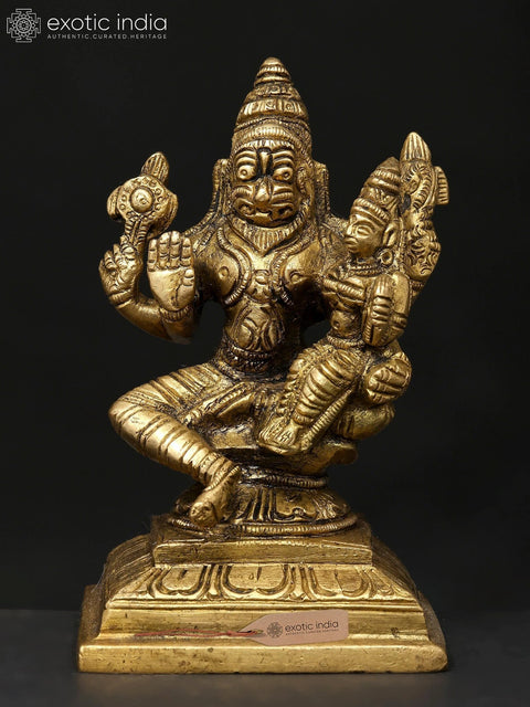 4" Lord Narasimha with His Shakti In Brass | Handmade | Made In India