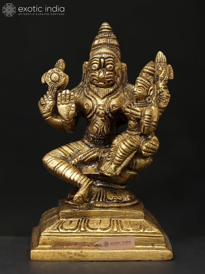 4" Lord Narasimha with Shakti Brass Statue Handmade