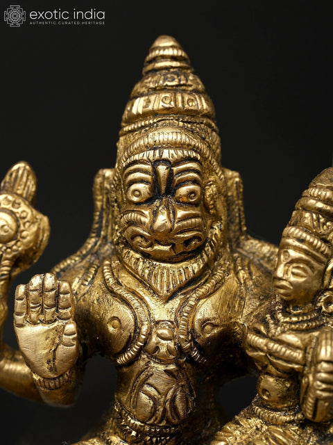 4" Lord Narasimha with His Shakti In Brass | Handmade | Made In India