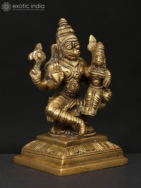 4" Lord Narasimha with His Shakti In Brass | Handmade | Made In India