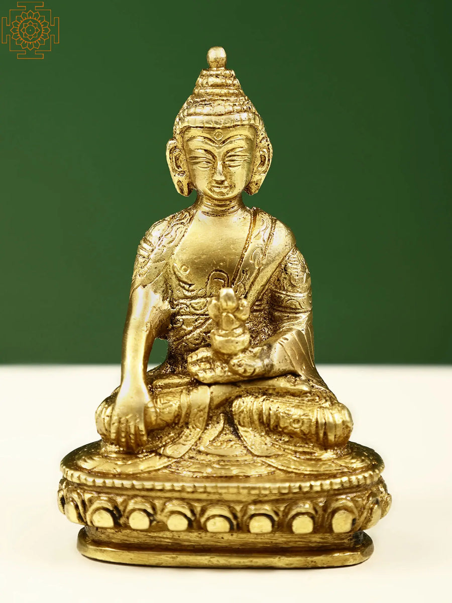 3" Brass Lord Buddha Statue Bhumisparsha Mudra Handmade