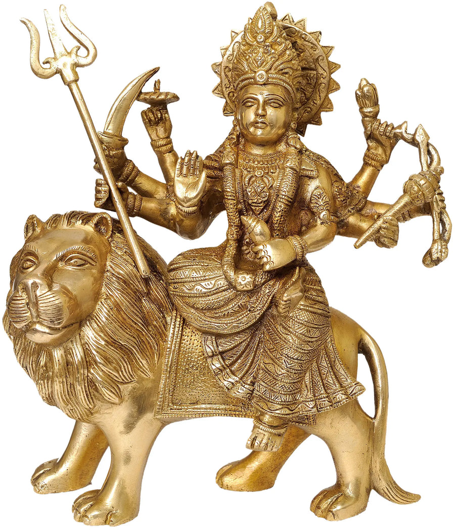 10" Goddess Durga Handmade Brass Statue for Pooja