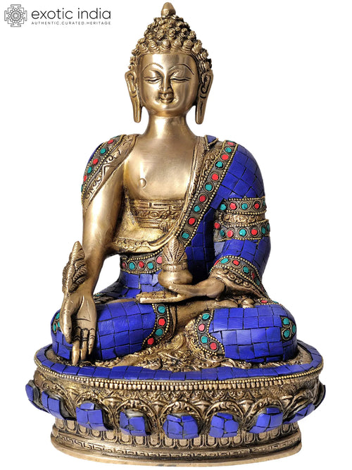11" Lapis Buddha Brass Statue - Tibetan Buddhist Healing Deity Handmade