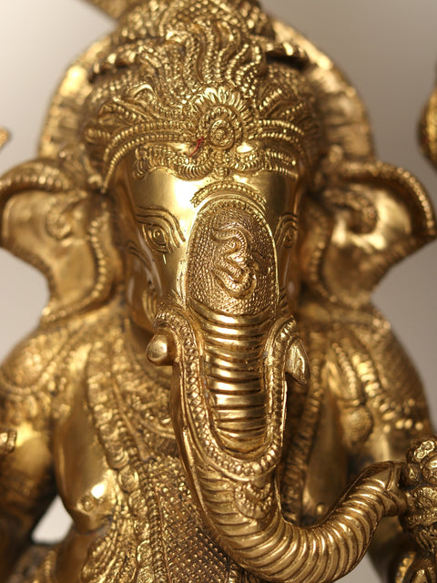 22" Size Enthroned Ganesha In Brass | Handmade | Made In India