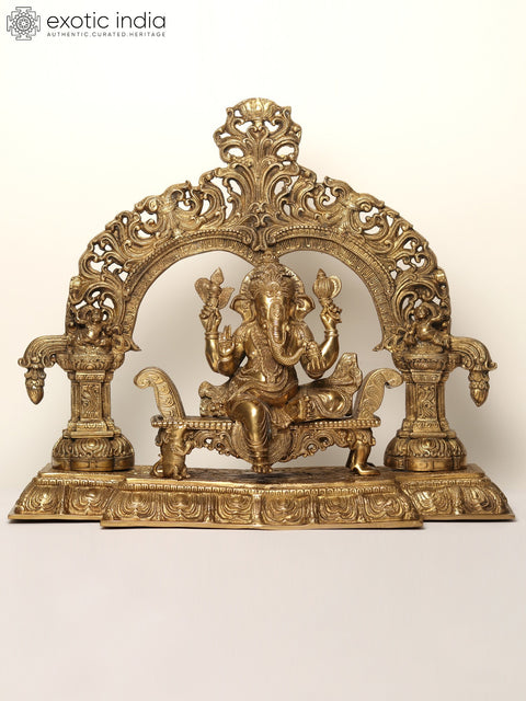 22" Size Enthroned Ganesha In Brass | Handmade | Made In India