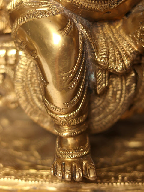 22" Size Enthroned Ganesha In Brass | Handmade | Made In India