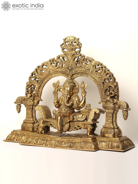 22" Size Enthroned Ganesha In Brass | Handmade | Made In India