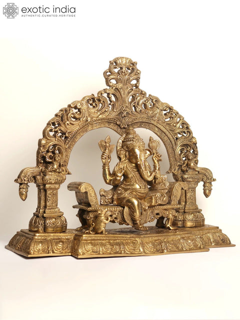 22" Size Enthroned Ganesha In Brass | Handmade | Made In India