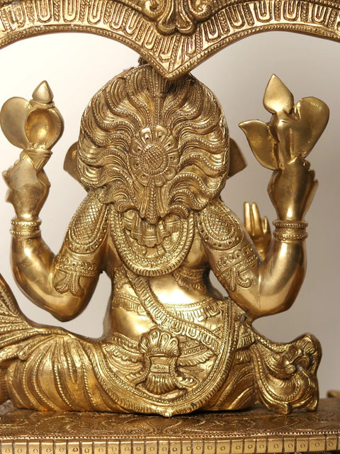 22" Size Enthroned Ganesha In Brass | Handmade | Made In India