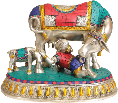 10" Baby Krishna Drinking Milk Handmade Brass Statue
