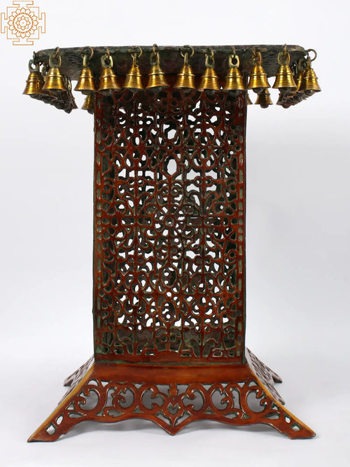 Ornate Lattice Brass Chowki Pedestal for Home Decor