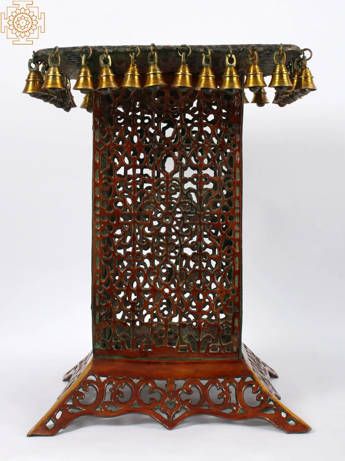 Ornate Lattice Brass Chowki Pedestal for Home Decor