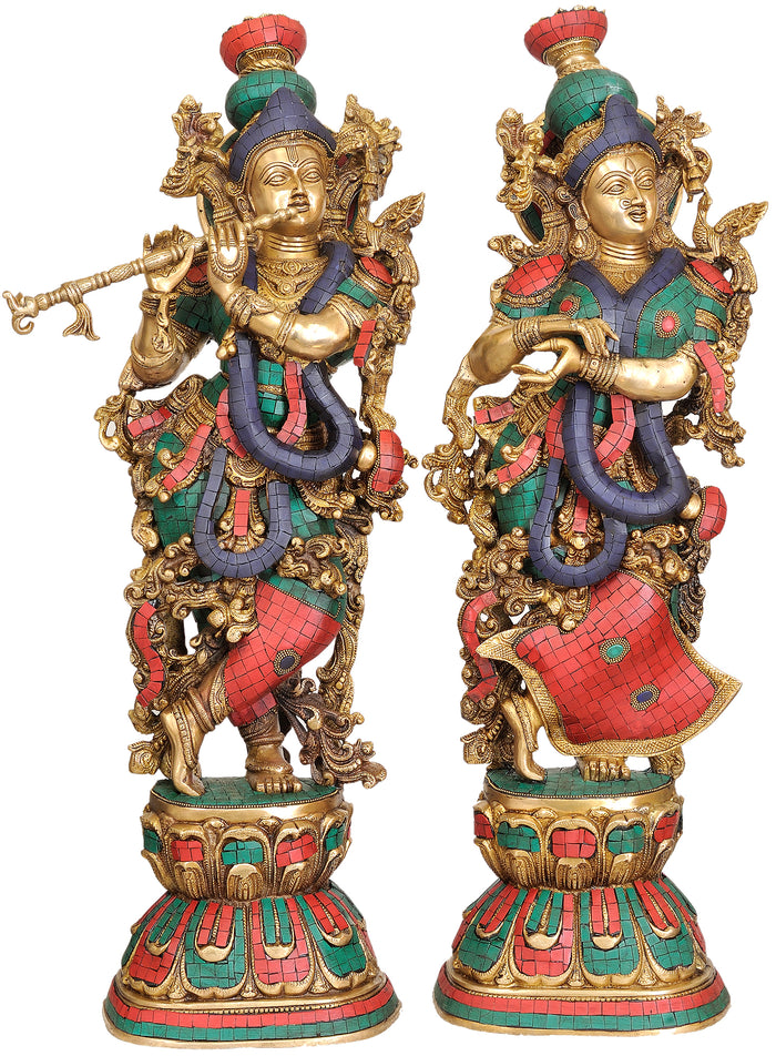 28" Radha Krishna Handmade Brass Statue for Home Decor