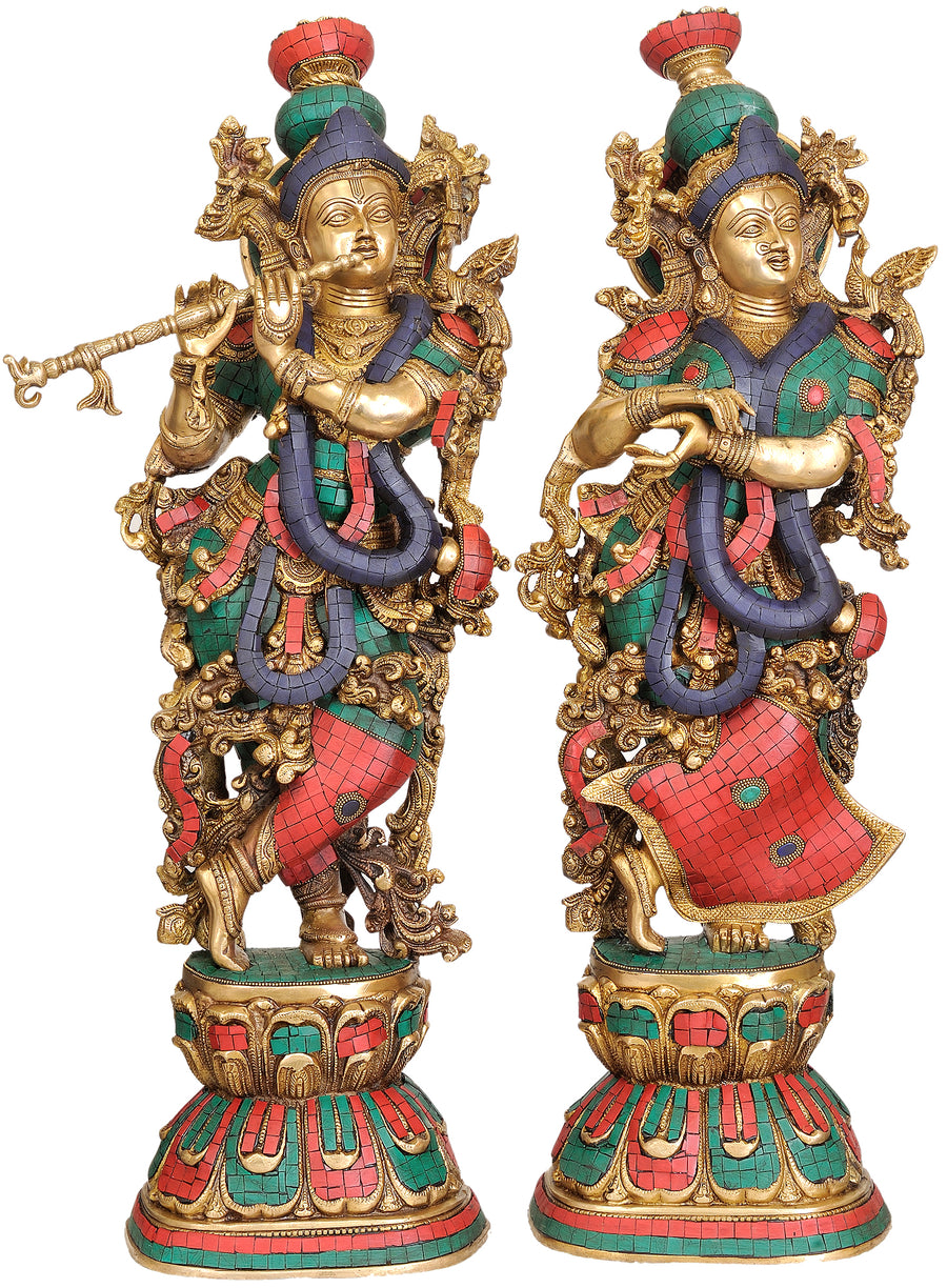 28" Radha Krishna Handmade Brass Statue for Home Decor