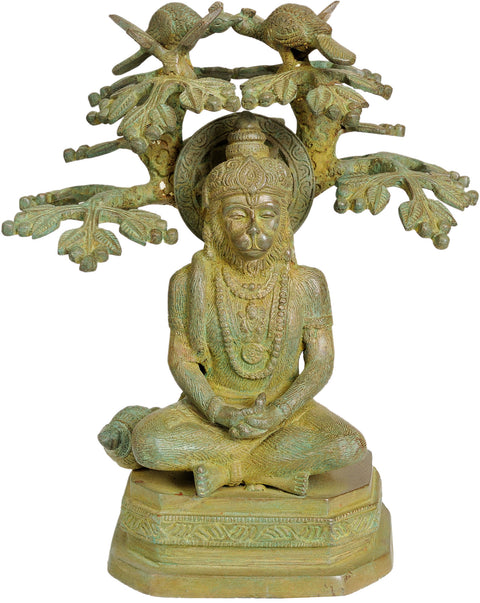 9" Hanuman Ji Meditating Under A Tree In Brass | Handmade | Made In India