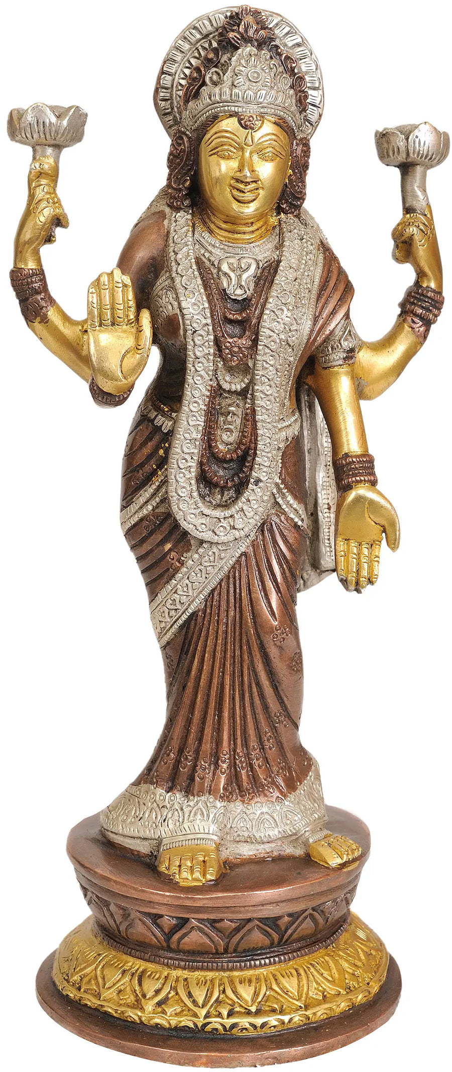 11" Standing Goddess Lakshmi Brass Statue Handmade