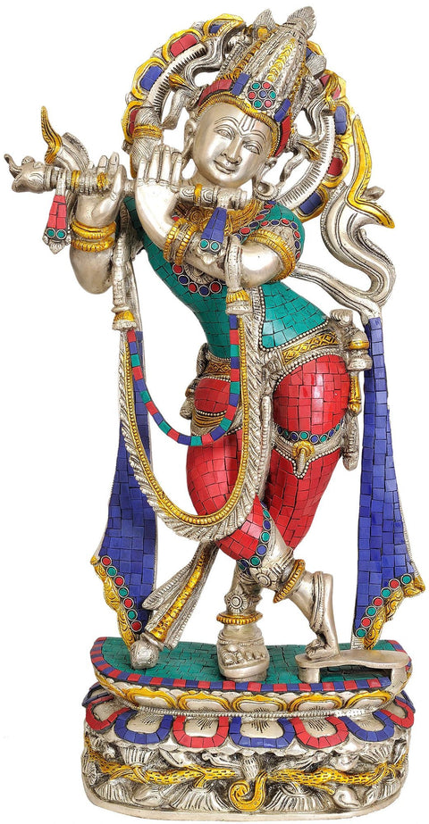 22" Fluting Krishna In Brass | Handmade | Made In India