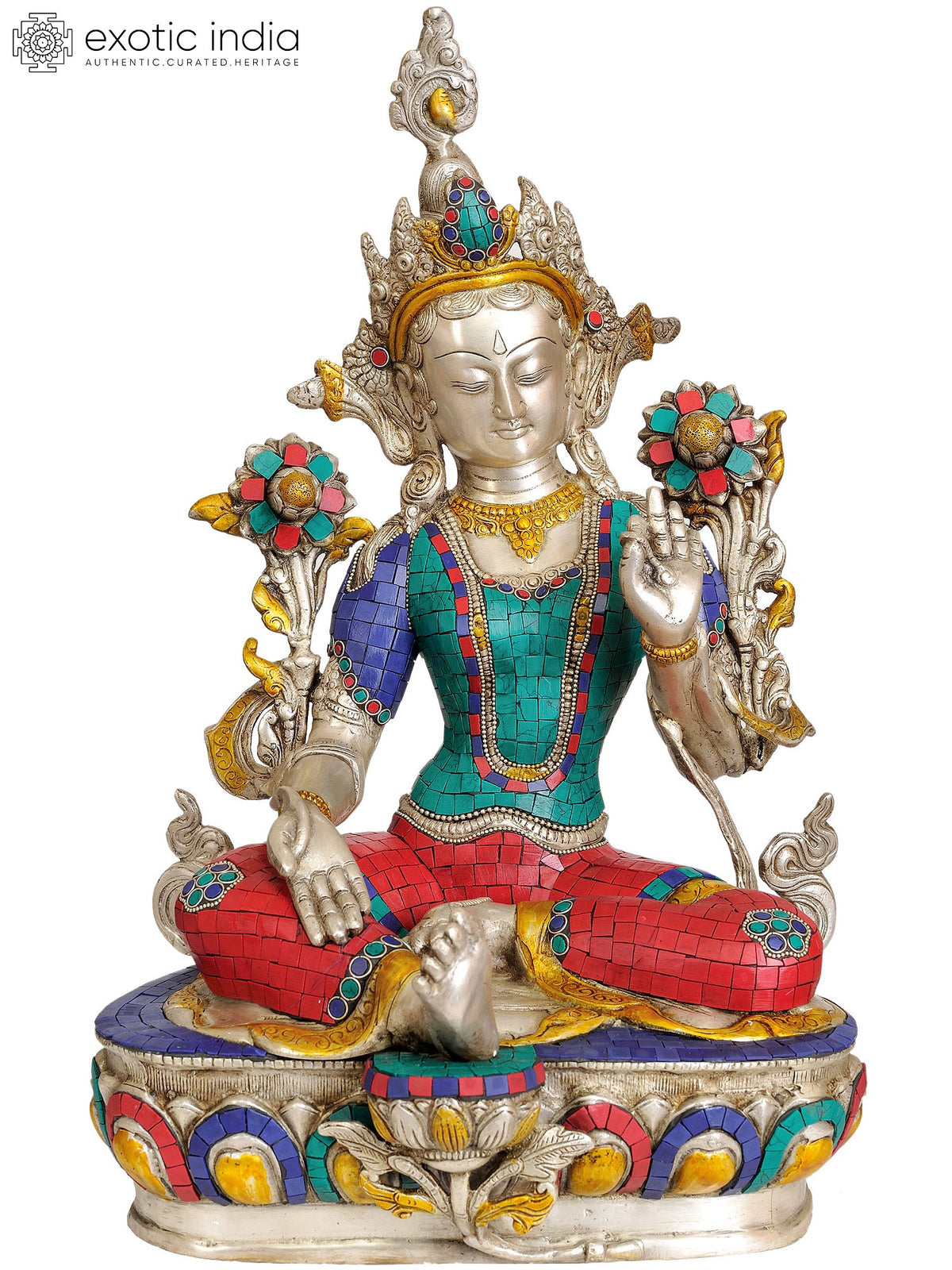 18" Green Tara Tibetan Buddhist Brass Statue Handmade