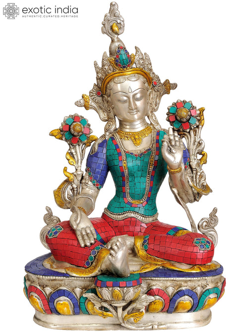 18" Green Tara Tibetan Buddhist Brass Statue Handmade