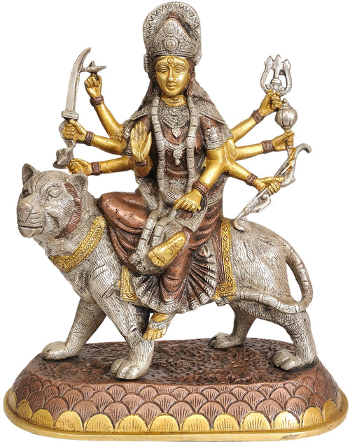11" Goddess Durga Handmade Brass Statue for Pooja