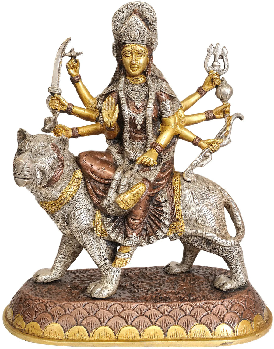 11" Goddess Durga Handmade Brass Statue for Pooja