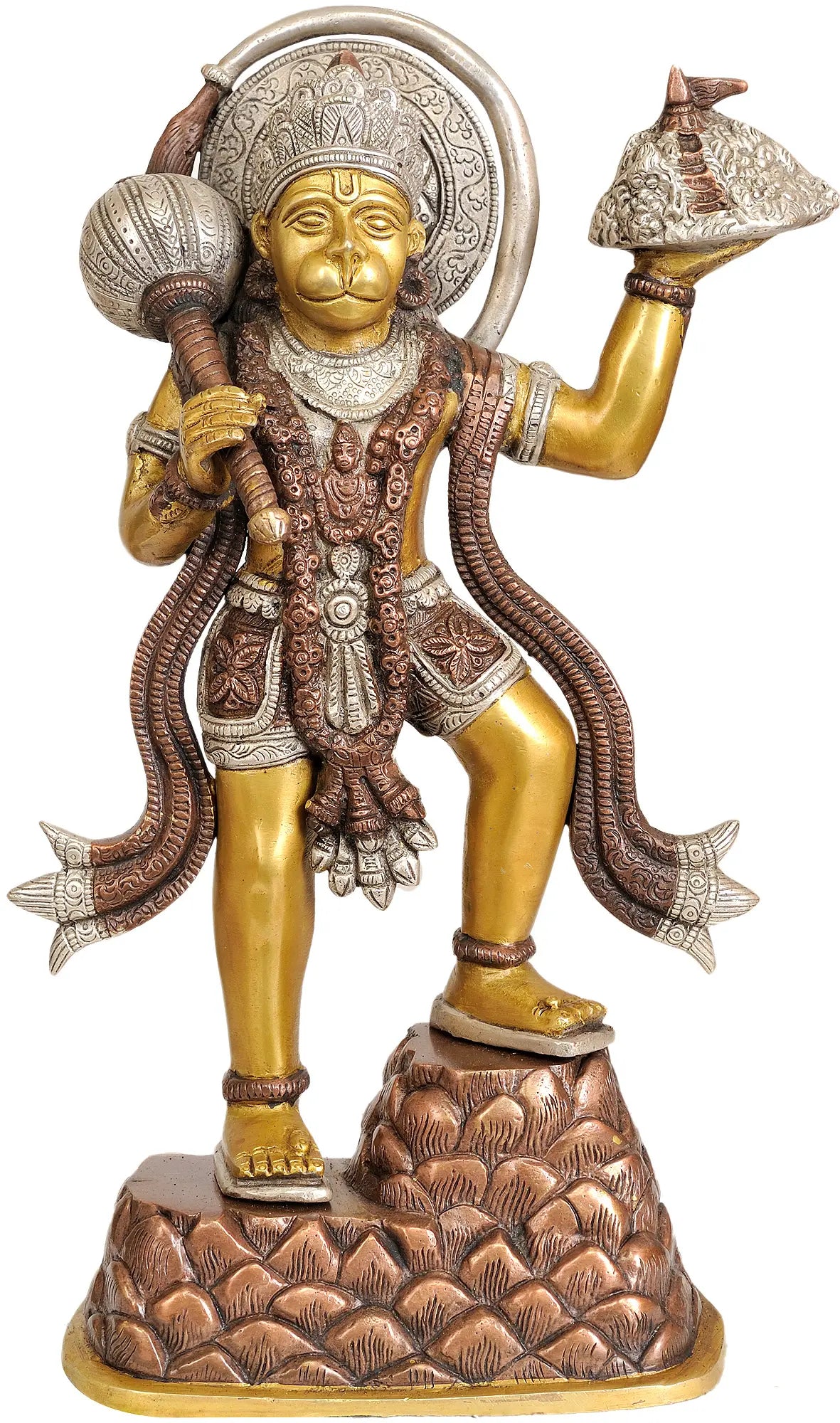14" Shri Hanumanji Carrying Sanjeevani Mountain In Brass | Handmade | Made In India
