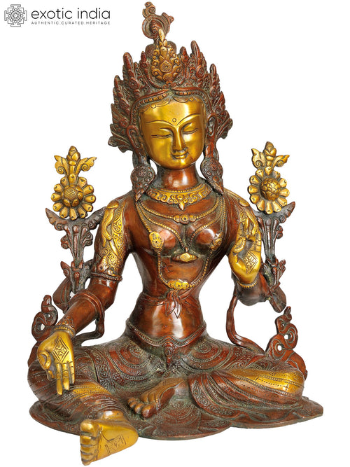 14" Green Tara Tibetan Buddhist Brass Idol Handmade