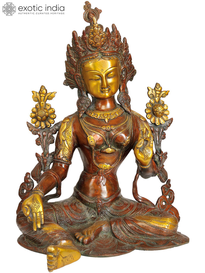 14" Green Tara Tibetan Buddhist Brass Idol Handmade