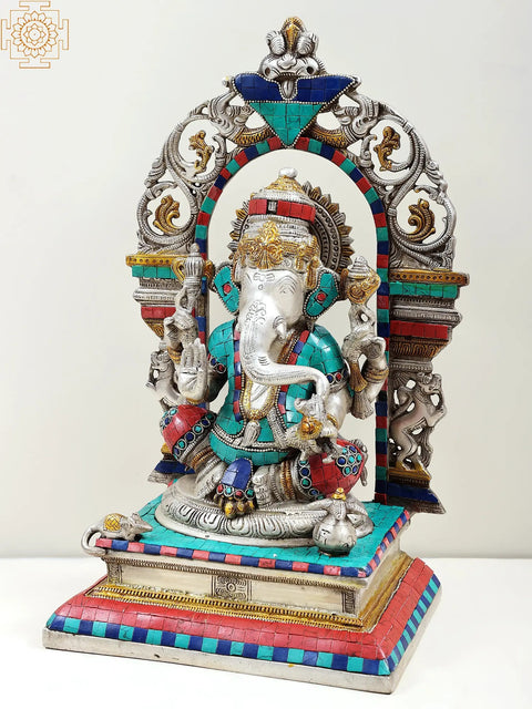 16" Bhagawan Ganesha on an Elaborate Throne In Brass | Handmade | Made In India