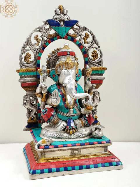 16" Bhagawan Ganesha on an Elaborate Throne In Brass | Handmade | Made In India