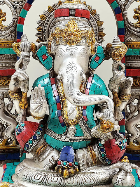 16" Bhagawan Ganesha on an Elaborate Throne In Brass | Handmade | Made In India