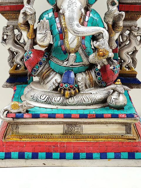 16" Bhagawan Ganesha on an Elaborate Throne In Brass | Handmade | Made In India