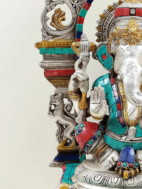 16" Bhagawan Ganesha on an Elaborate Throne In Brass | Handmade | Made In India