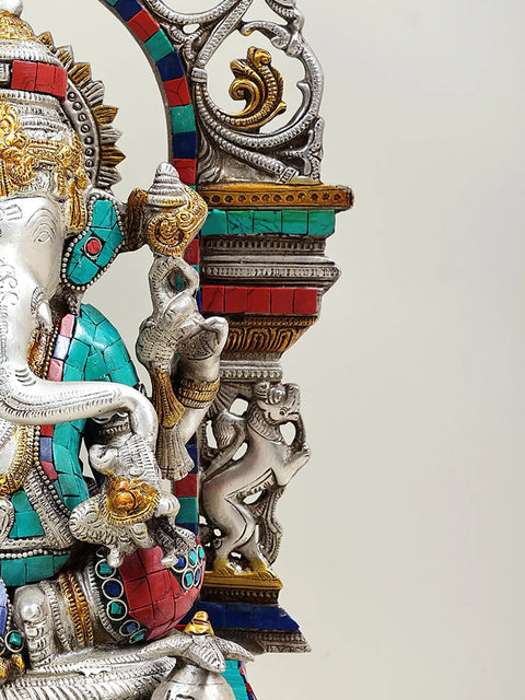 16" Bhagawan Ganesha on an Elaborate Throne In Brass | Handmade | Made In India