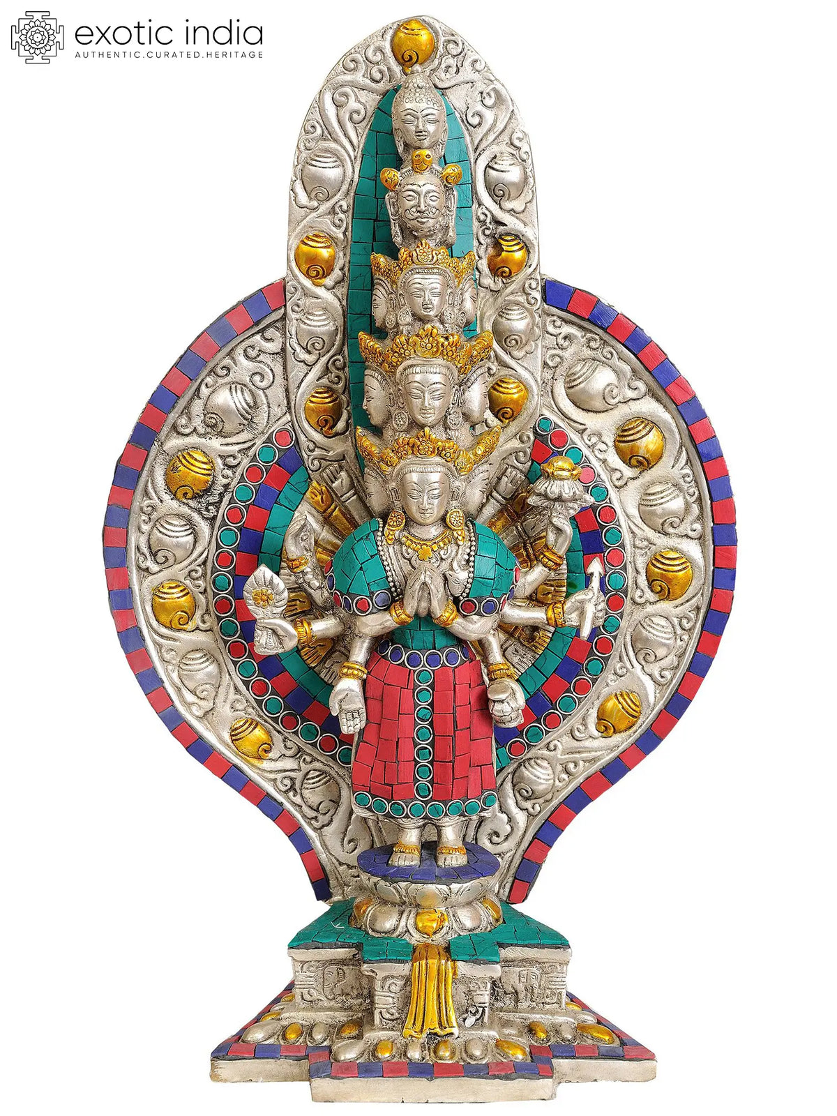14" Tibetan Buddhist Deity Thousand Armed Avalokiteshvara In Brass | Handmade | Made In India