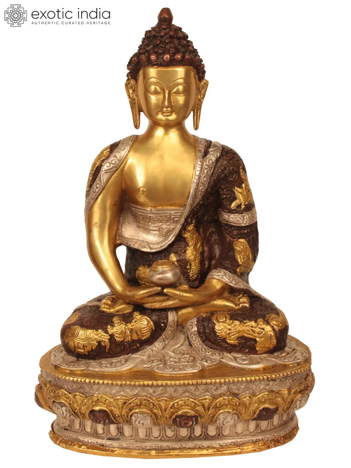 13" Unusual Robe of Seated Buddha in Brass | Handmade | Made in India