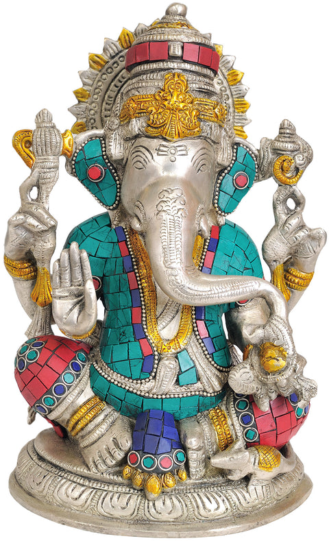 9" Lord Ganesha Idol Granting Abhaya | Handmade Brass Statue | Made in India