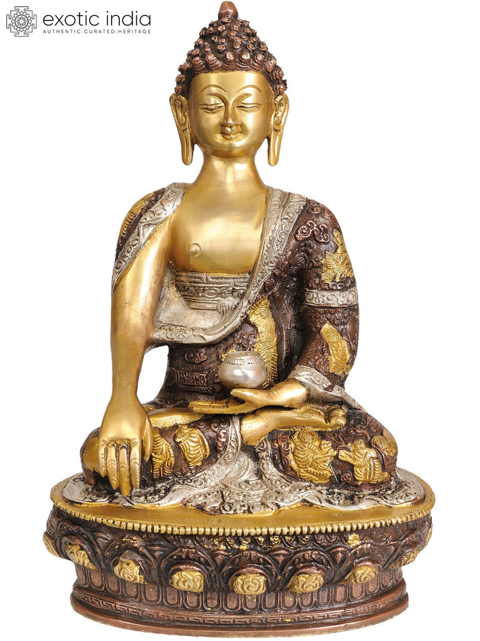 11" Brass Lord Buddha Bhumisparsha Mudra Statue Handmade
