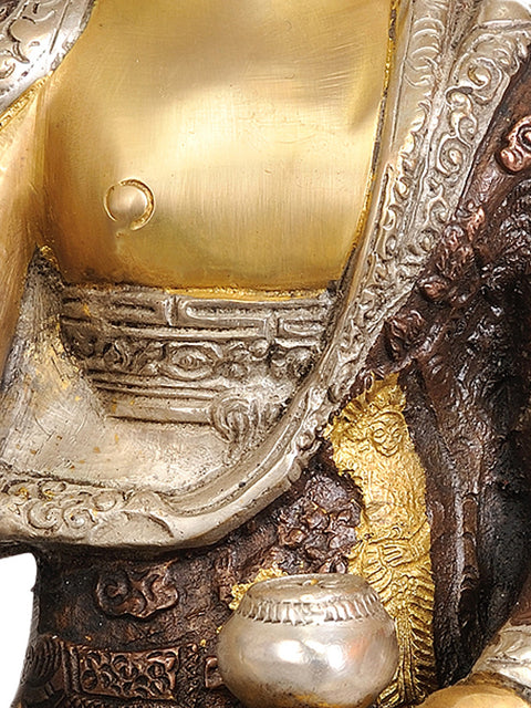 11" Lord Buddha in the Bhumisparsha Mudra (Robes Decorated with Scenes from the Life of Buddha) In Brass | Handmade | Made In India