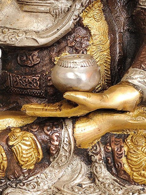 11" Lord Buddha in the Bhumisparsha Mudra (Robes Decorated with Scenes from the Life of Buddha) In Brass | Handmade | Made In India