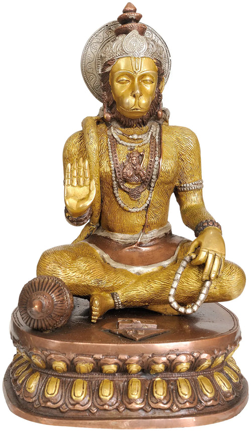 14" Lord Hanuman Brass Idol with Abhaya Mudra Handmade Statue