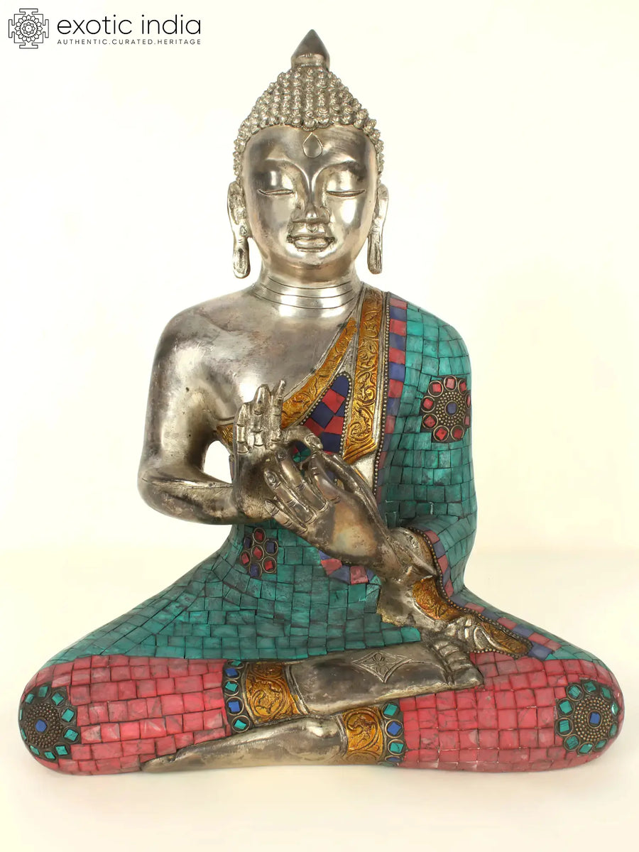 13" Handmade Brass Buddha in Dharmachakra Mudra Statue