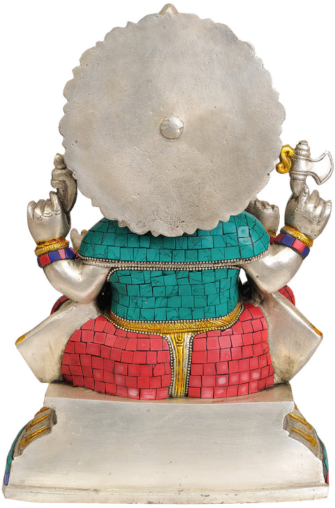 13" Seated Lord Ganesha In Brass | Handmade | Made In India