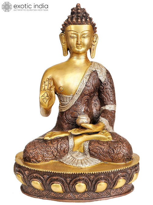 11" Lord Buddha Vitarka Mudra Brass Statue with Dragon Robes